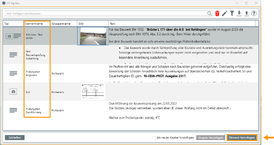 Vorlagen Prüfungstexte - Elemente einfügen